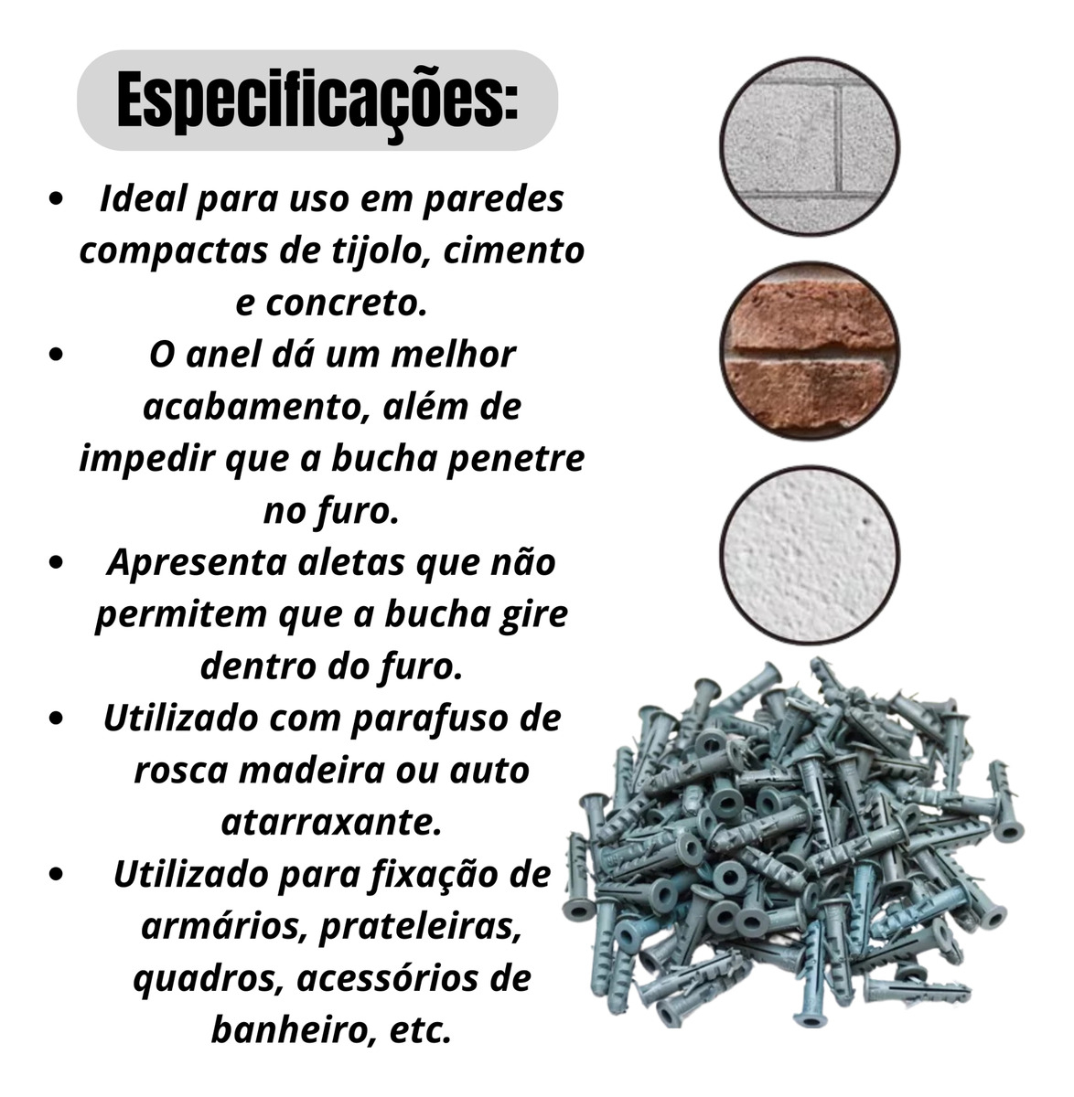 Bucha De Fixação De Plástico 6mm Com Anel Ivplast Para Alvenaria E Concreto - Kit 1000 Peças - Imagem 3