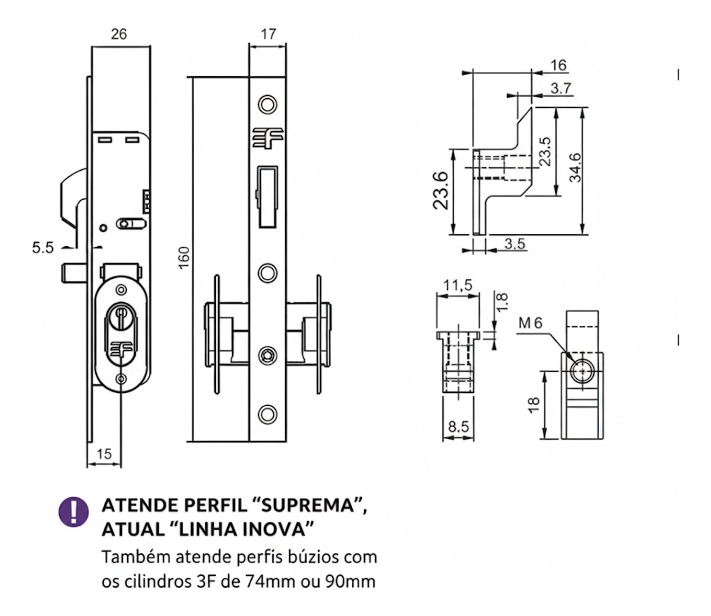 Fechadura Bico De Papagaio Porta De Correr 3f Suprema 6115 - Imagem 3